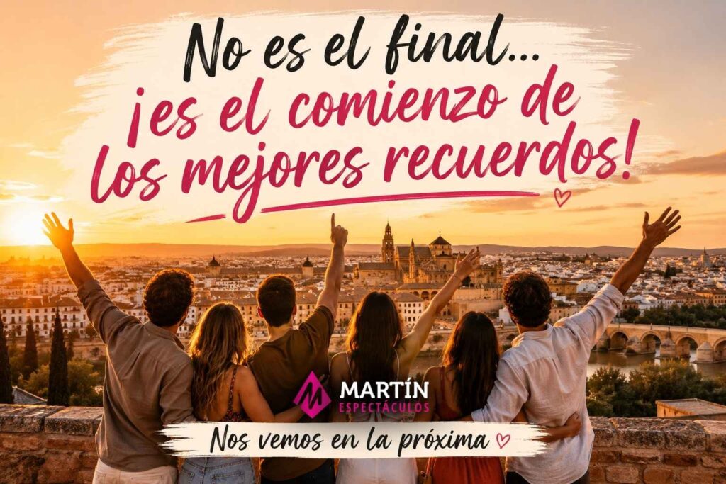 Grupo de chicos y chicas despidiéndose de Córdoba después de haber celebrado su despedida de soltera y soltero